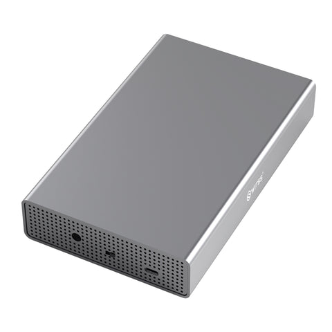 Switss® 3,5/2,5 inch HDD/SSD-behuizing in grijs aluminium met ventilatiegaten, USB-C-poort en voedingsaansluiting