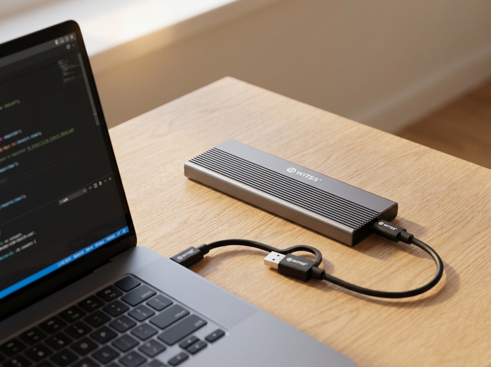 Behuizing aangesloten op een MacBook