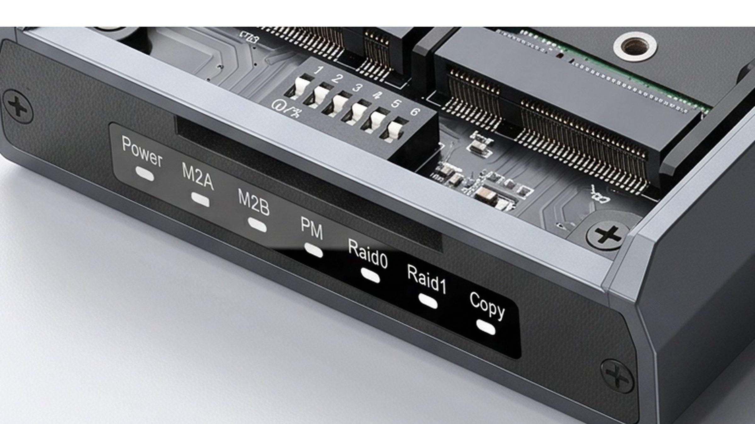 Switss® RAID Dual-Bay M.2 SSD enclosure in aluminum, studio shot