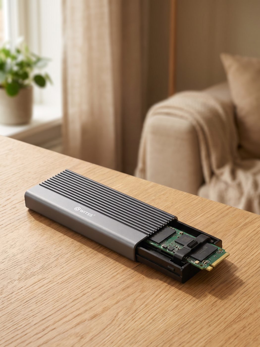 M.2 SSD placed in the open enclosure