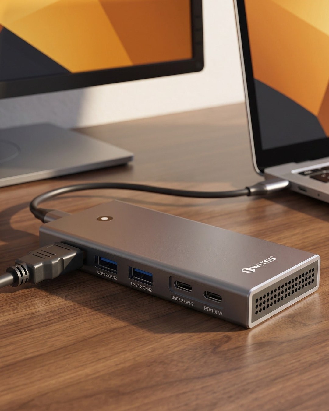 Switss® 5-in-1 dockingstation verbindt een laptop en een monitor met één USB-C-kabel