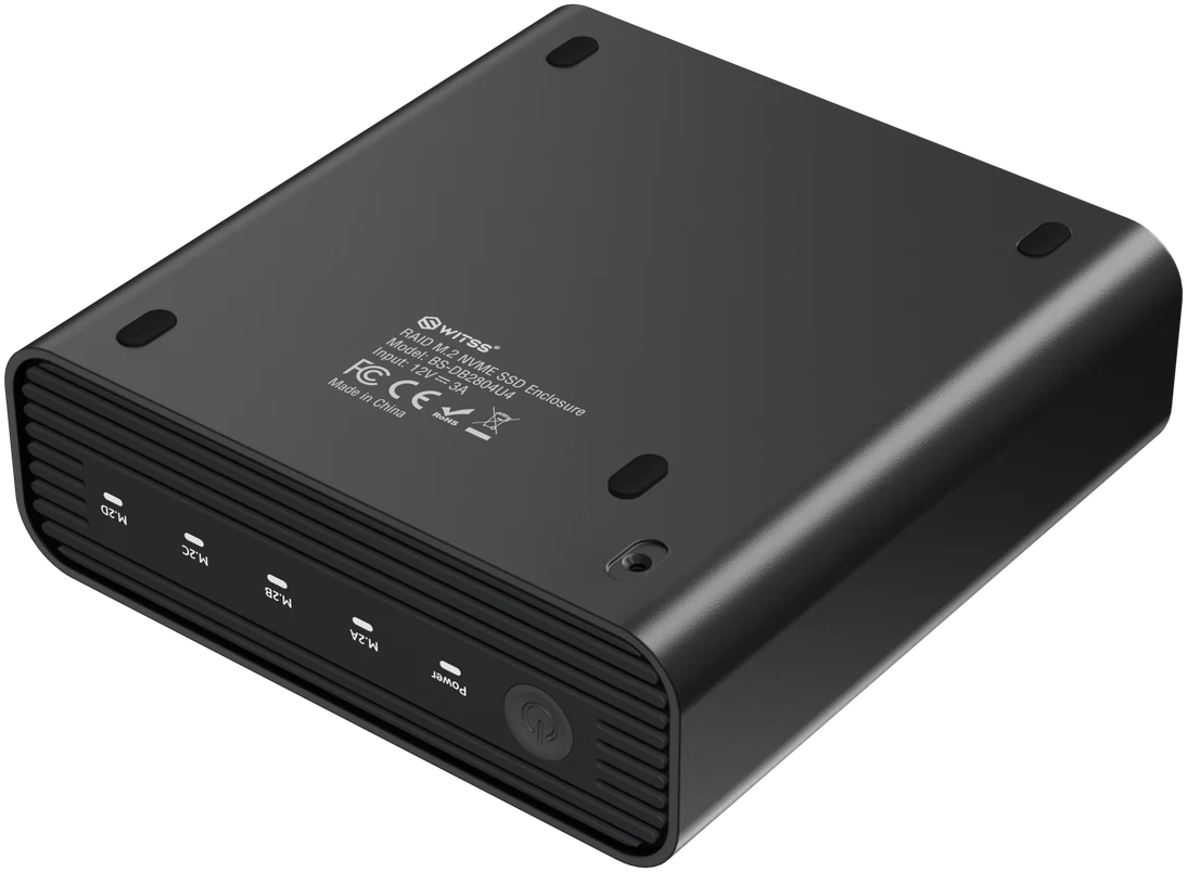 Enclosure upside down: the bottom with the label, where the screws and the feet go