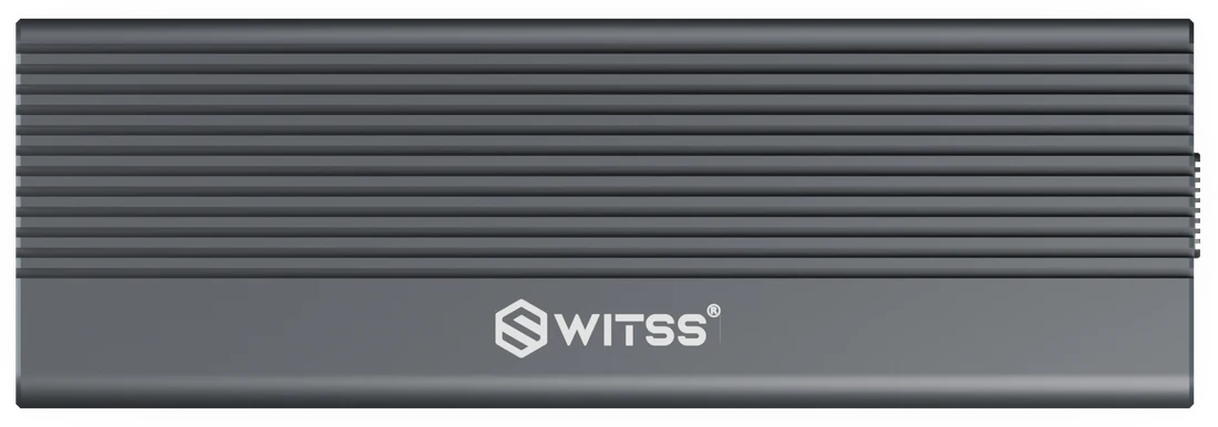 Top view of the M.2 SSD enclosure, 116 mm long and 38 mm wide
