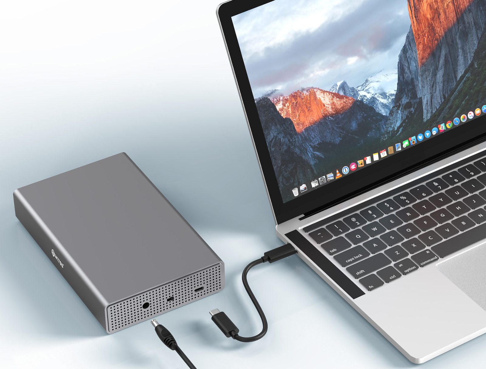 Switss® 3.5 inch enclosure with included power adapter and USB-C cable