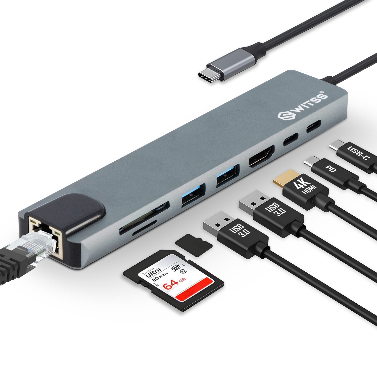 SD-kaart en microSD-kaart in de dubbele kaartlezer van de Switss® hub