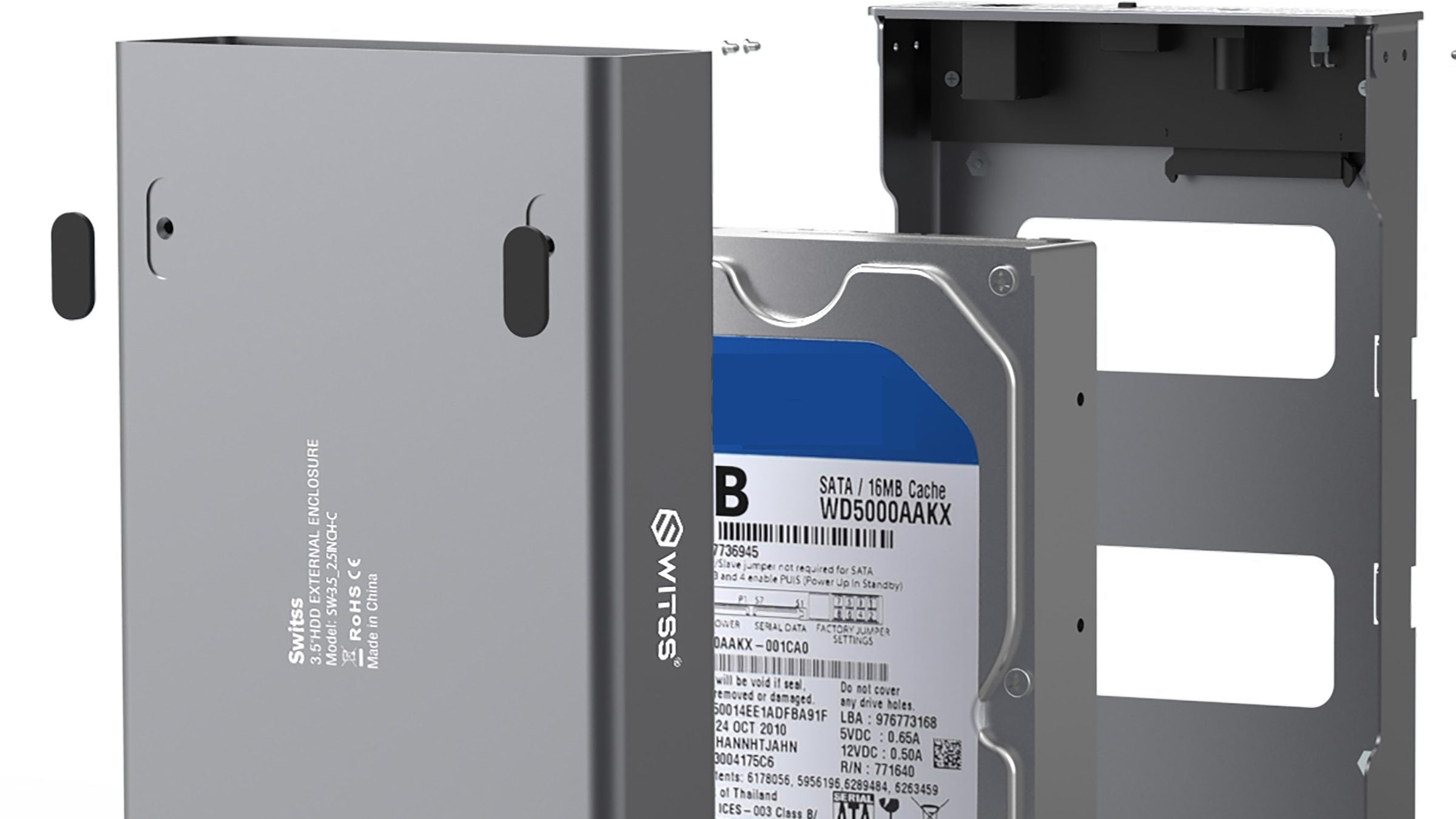 Switss® 3.5 inch external enclosure in aluminium, studio shot
