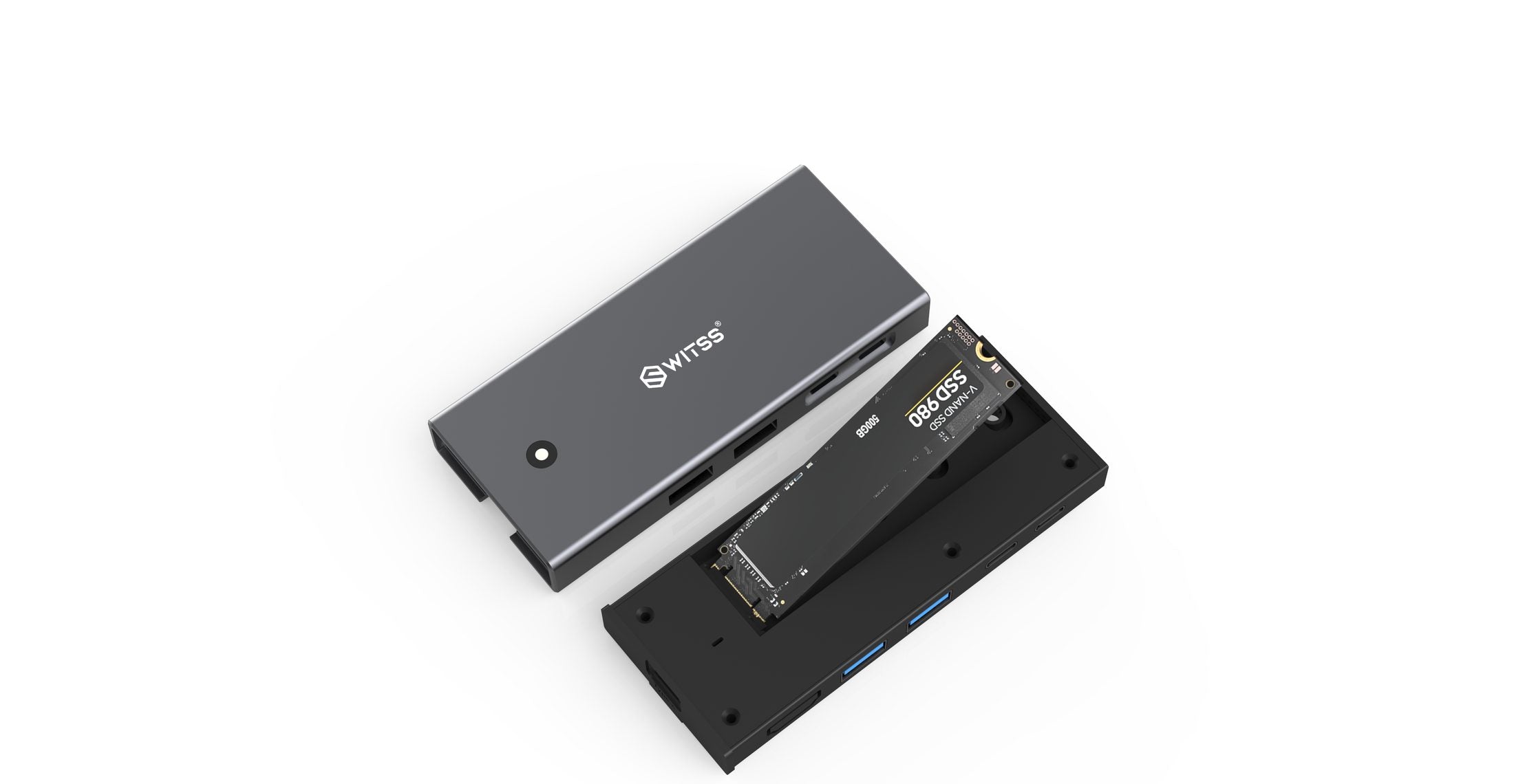 Switss® 5-in-1 USB-C docking station with M.2 SSD slot, studio shot
